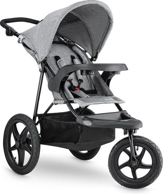 Moby-System Runner Buggy Mountain Driewieler kinderwagen, zwart, voor kinderen tot 15 kg, hij draait goed en comfortabel, kan gemakkelijk worden ingeklapt, grijs
