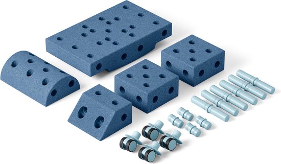 Modu Explorer Kit - Zachte blokken-19 onderdelen- Open Ended speelgoed - Speelgoed 1 -2-3 jaar- Deep Blue / Sky Blue van Modu