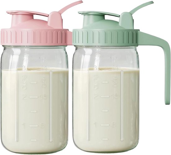 Moedermelk Opslag Flessen - Glazen Kruiken - Veilige Melk Bewaren - Lekvrije Deksel Handvat - 32oz 2 Stuks - Transparant