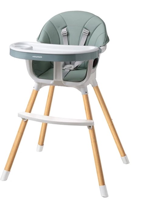 Mogi Products - 2-in-1 Meegroeistoel - Hoge Kinderstoel met Eetblad - Babystoel & Peuterstoel Hout-Look - Groen/Wit van Mogi Products