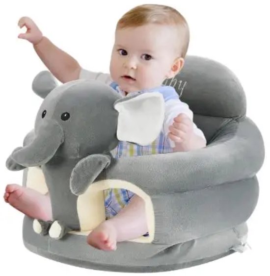 Mogi Products-Baby Zitzak Olifant - Comfortabele Floor Seat - Babyzitje met Rugsteun - Grijs/Pluche