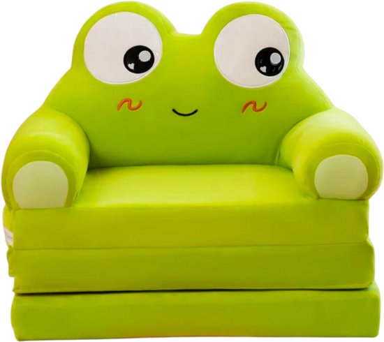 Mogi Products - Kinderfauteuil & Logeerbed Uitklapbaar - Kindersofa - Pluche Kinderstoel Kikker - Groen