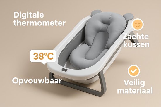 Mogi Products-Opvouwbaar Baby Bad-Digitale Thermometer-Babybad Inclusief Bad Kussen- van Mogi Products