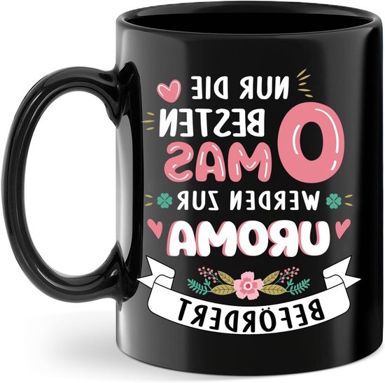 Mok Uroma Cadeau - Overgrootmoeder Mok - Zwangerschap Aankondigen - Dubbelzijdig Bedrukt - 350 ml - Zwart