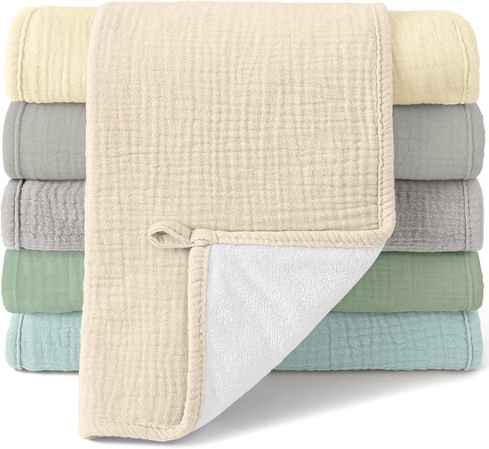 Molton doekjes baby 100% katoen, zachte spuugdoeken, 6 stuks, 50 x 25 cm, groenbruin