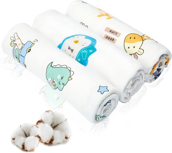 Moltondoeken 3 stuks, 100% katoen baby spuugdoeken 85 x 85 cm, ultrazacht schattig dier baby washandjes van Molto.