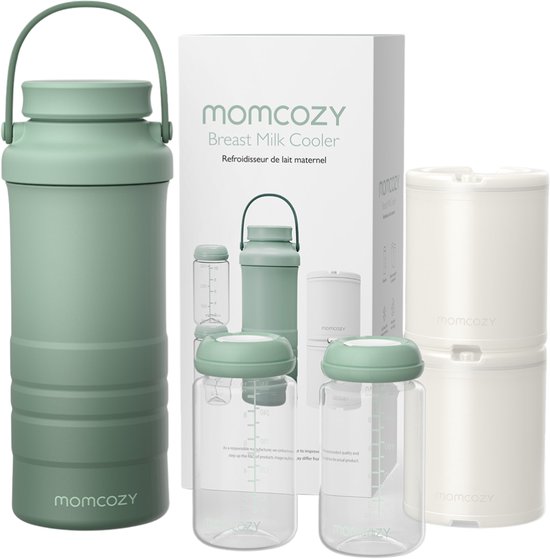 Momcozy Draagbare Moedermelk koeler - Voorzien van 2 flessen en koelingselement - BPA‑vrij - Lekvrij - Geschikt voor onderweg - Groen van Merkloos