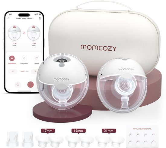 Momcozy M5 Smart – Handsfree Borstkolf – 2 Stuks – Elektrisch – Stil & Compact – Met Borstschild Inserts - Wit/Grijs