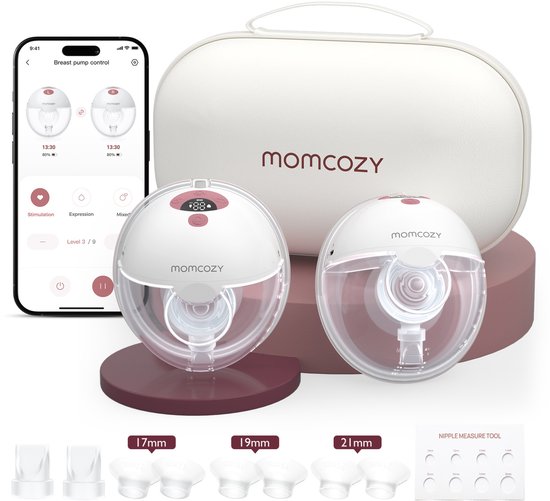 Momcozy M5 Smart – Handsfree Borstkolf – 2 Stuks – Elektrisch – Stil & Compact – Met Borstschild Inserts - Wit/Rood