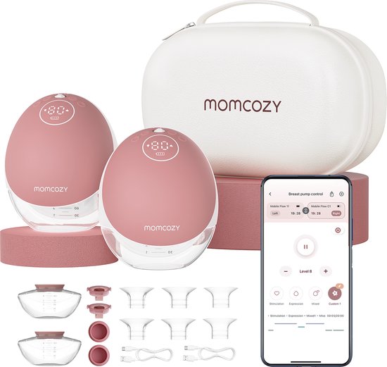 Momcozy M9 Handsfree Borstkolf - 2 stuks - Inclusief verschillende borstschild inserts - Extra stil en compact - Met app bediening - Elektrisch - Rood van Momcozy.