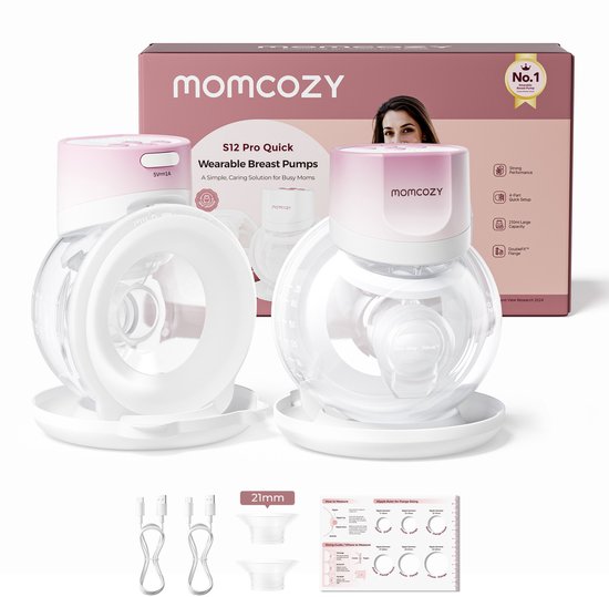 Momcozy S12Pro Quick Handsfree Borstkolf - 2 stuks - Extra stil en compact - Elektrisch - Oplaadbaar - Roze/Wit - S12Pro+ van Momcozy.