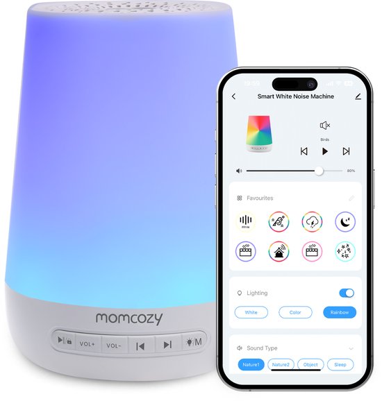 Momcozy White Noise Baby Slaapmachine – Nachtlicht - App-bediening - Muziek functie - Wit van Momcozy