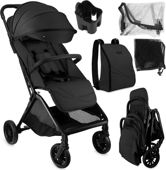 MoMi ANDREA Kinderwagen - Automatisch Inklapbaar - Lichtgewicht 7,3 kg - Tot 22 kg - Zwart van MoMi