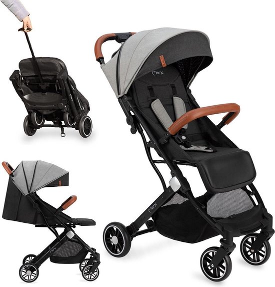 MoMi Estelle Kinderwagen - Lichtgewicht Buggy - Compact Opvouwbaar - Met Verstelbare Rugleuning - Reisbuggy 6+ Maanden - Grijs van MoMi