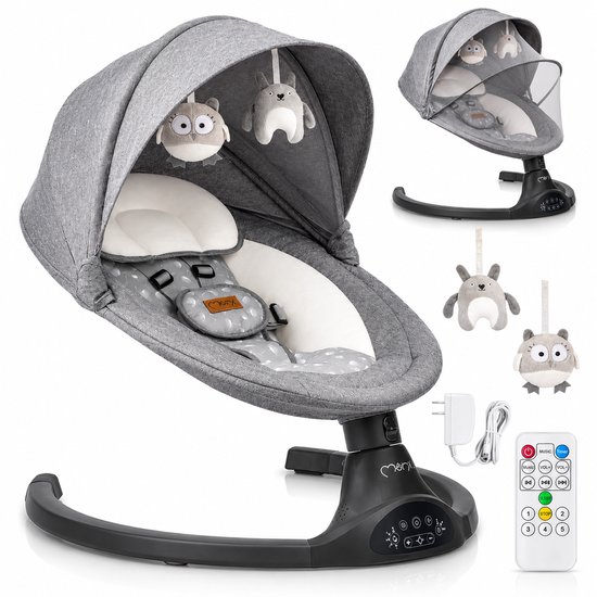 MoMi Kenani - Elektrische Babyschommel - Bluetooth - Afstandsbediening - 5 Schommelsnelheden - Donkergrijs