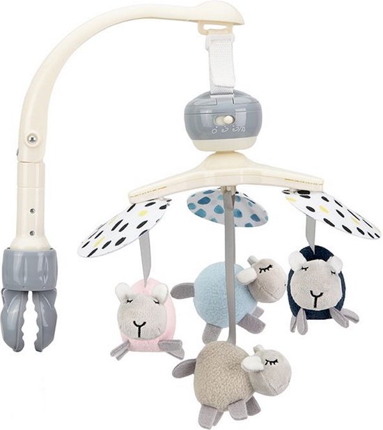 MoMi KIKI Muziekmobiel - Baby Mobiel voor Ledikant & Kinderwagen - Met Muziekdoos, Witte Ruis & 4 Sensorische Speeltjes