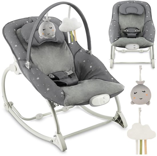 MoMi LAPIS - Babywipstoel - Wipstoel met Vibratie en Melodieën - Verstelbare Rugleuning - Donkergrijs