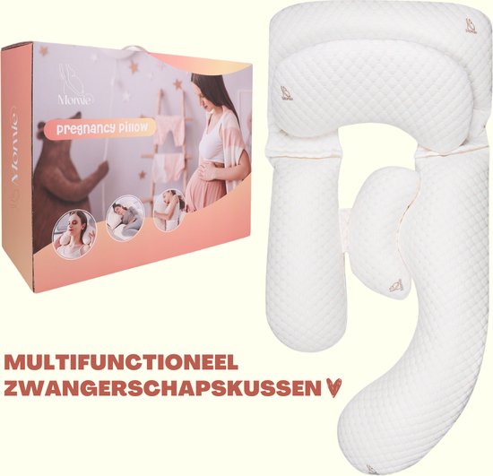 Momie™ Zwangerschapskussen Beige Bubble 5 Kussens - Memory foam Katoen - 180*80 - Zijslaapkussen voor zwangerschapsfase 1 tot 3 - voedingskussen voor na de zwangerschap en voor babyvoeding - Lichaamskussen - Wasbare afneembare hoes van MoMi