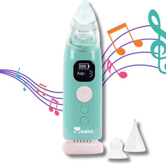 Momini NasoClear - Neusreiniger Elektrisch - Neuszuiger Baby - Aspirator - 3 Zuigniveau's - Inclusief Led licht en Muziek - Snoetsenpoetser van MoMi