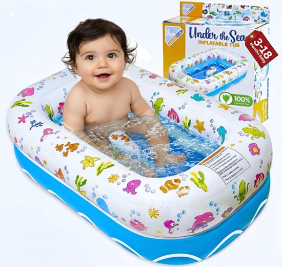 Mommy's Helper Opblaasbaar Babybadje – Draagbaar Babybad voor Baby’s 3-18 Maanden - Under The Sea Opvouwbaar Baby Badje met Antislip Zadelzitje - Veilig Reis Babybad