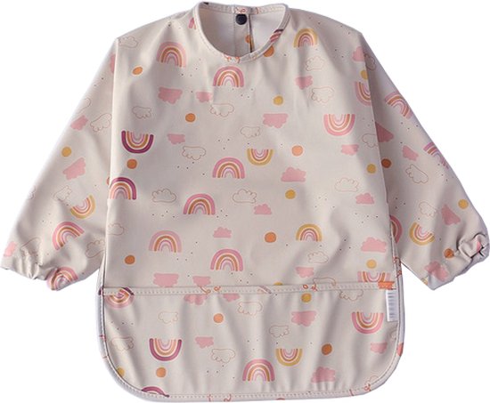 Mon Avenir - Longsleeve slab - waterproof - schort lange mouwen - Beige - roze - regenboog van Mon Avenir