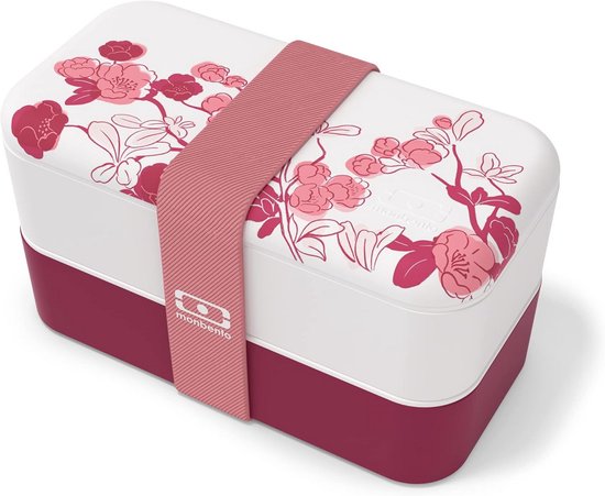 Monbento MB Original Magnolia lunchbox - 2 lagen - 1 liter - roze bloemenprint - lekvrij - BPA-vrij - vaatwasmachinebestendig - geschikt voor magnetron