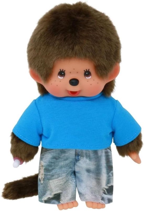 Monchhichi jongen 20 cm - knuffel in spijkerbroek en T-shirt van Monchhichi