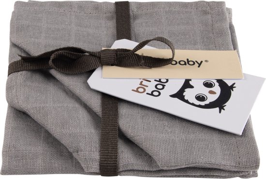 Monddoekjes hydrofiel Uni - Grey 3 stuks 30 x 30 cm - Briljant Baby van Briljant Baby