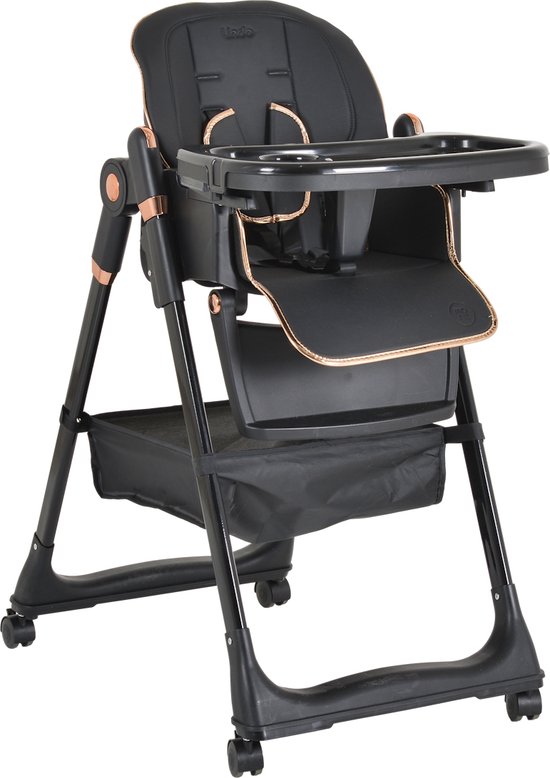 Moni Lindo - Verstelbare Kinderstoel & Eetstoel - Inclusief Slabbetje, Lepel en Vork - Inklapbaar & Hoogte Verstelbaar - Zwart - Vanaf 6 Maanden - Max. 15 kg van Merkloos