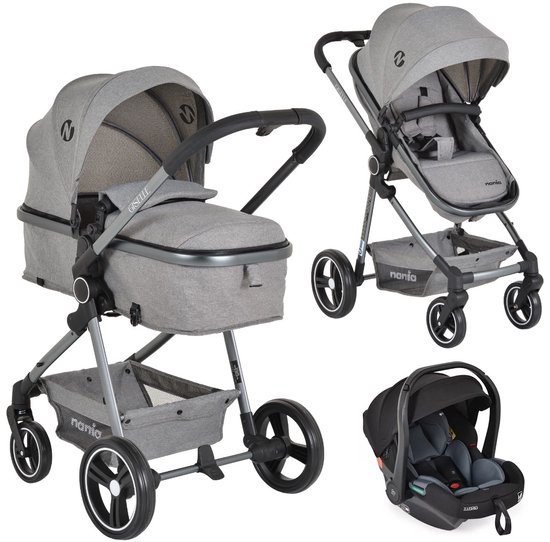 Moni Nania Giselle Grey Combi 3-in-1 Kinderwagen incl. i-Size Autostoel van Moni