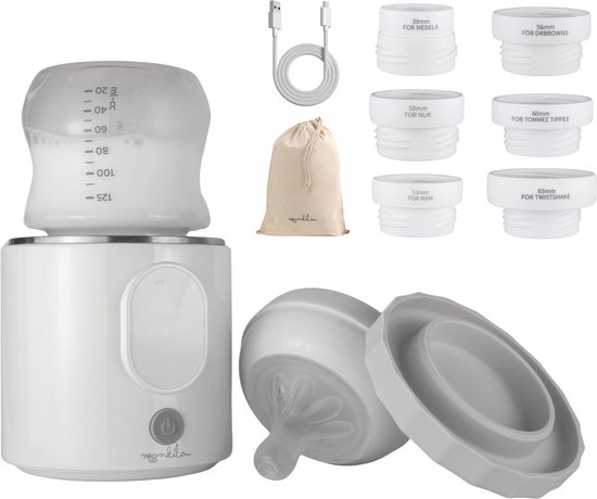 Monkilou Draagbare Flessenwarmer - Draadloos - 4 Temperatuurniveaus - Met Transporttasje - Met 6 Adapters van Monkilou