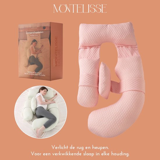 Montelisse Zwangerschapskussen 81,5x33x44cm U-vorm roze XL - Zwangerschapskussens - Zijslaapkussen - Voedingskussen - Bodypillow - Lichaamskussen van Merkloos