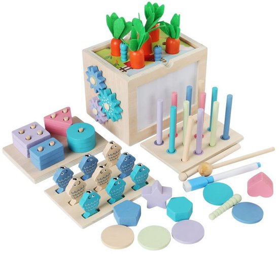 Montessori 10-in-1 multifunctionele activiteitenbox - Vormherkenning van een wortel, houten kubus voor het classificeren van vormen van Merkloos