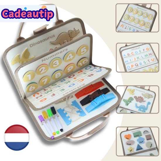 Montessori Activiteiten Boek - Uitgebreide Nederlandstalige Busy Board - Motoriek Map voor Thuis en Onderweg - Perfect voor op Vakantie - Activiteitenboek - Vaardigheden Kinderen - Educatieve speelgoed - Dinosaurus Beige van Merkloos