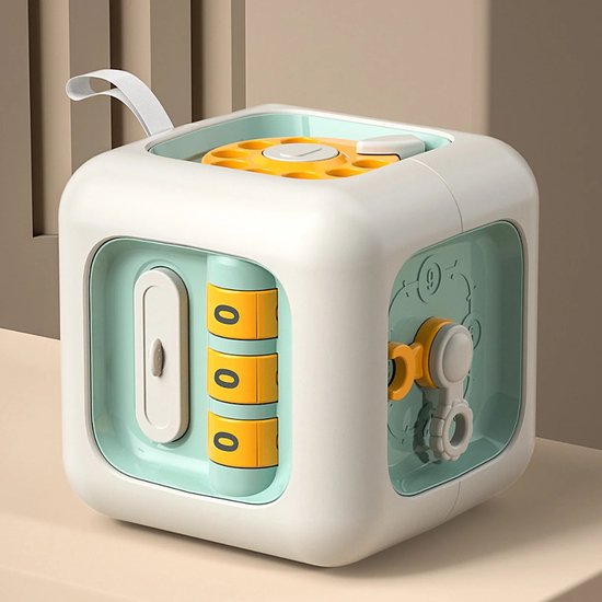 Montessori Activiteiten Kubus 6-in-1 - Educatief Speelgoed voor Baby & Peuter (12+ Maanden) - Fijne Motoriek & Sensorisch - Reisspeelgoed 8.5cm - Groen - Busy cube - Baby speelgoed 1 jaar