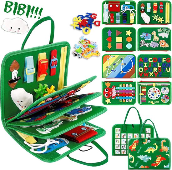 Montessori Activiteitenboek – Busy Board – Motoriek Speelgoed – Leren Klokkijken – Educatief Speelgoed – Dieren Groen