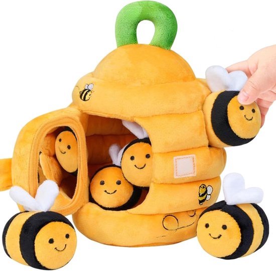 Montessori Baby Speelgoed 6-12 maanden - Sensorisch Pluche Speelgoed met Bijenkorf en 5 Bijen - Montessori Speelgoed met Dieren - Baby Cadeau met Knuffels - Educatief speelgoed - Knisperboekje Baby - Kinderspeelgoed 1-3 jaar van Mrilary