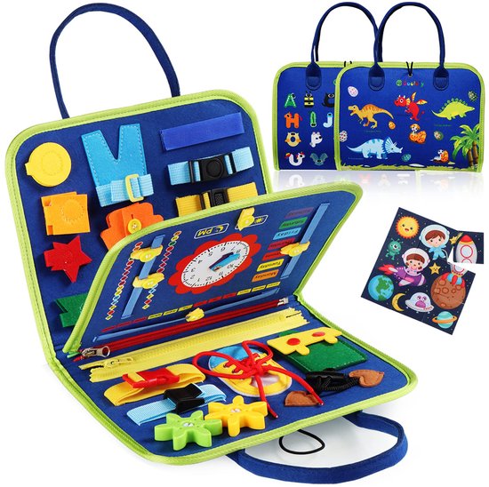 Montessori Busy Board 25-in-1 – Educatief Speelgoed voor Peuters 1-4 Jaar – Sensorisch Activiteitenbord met Alfabet, Klok, Puzzel & Veters – Reisspeelgoed Auto & Vliegtuig – Cadeau - ANMI Jongens Meisjes van Merkloos