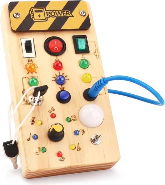Montessori Busy Board Activity Board vanaf 1 jaar, houten speelgoed met 15 led-lichtschakelaars, sensorisch educatief speelgoed voor baby's en peuters vanaf 1, 2, 3 jaar van Merkloos