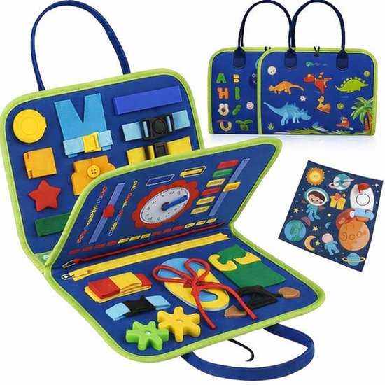 Montessori Busy Board Blauw – Activiteitenboek voor Peuters – Educatief Speelgoed - Motoriek Speelgoed - Leeftijd 1-3 Jaar - Motoriek Ontwikkeling van Merkloos