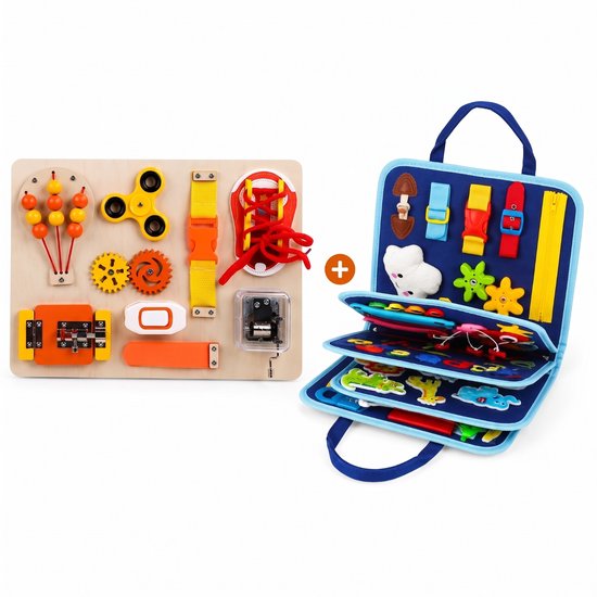 Montessori Busy Board & Busy Book Set – Speelgoed 1 Jaar – Speelgoed 2 Jaar – Speelgoed 3 Jaar – Educatief Speelgoed – Fijne Motoriek – Sensorisch Speelgoed – Reisspeelgoed