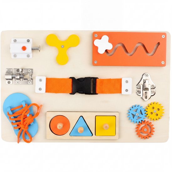Montessori Busy Board – Educatief Houten Activiteitenbord – Reisspeelgoed - Sensorisch Speelgoed voor Baby & Peuter – Fijne Motoriek Ontwikkeling
