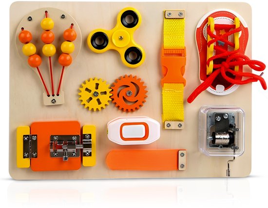 Montessori Busy Board - Educatief Houten Activiteitenbord - Sensorisch Speelgoed voor Baby & Peuter - Fijne Motoriek Ontwikkeling van Merkloos