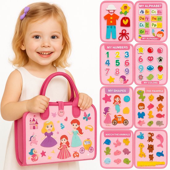 Montessori Busy Board – Educatief Speelboek voor Peuters (1–4 Jaar) – Roze Activiteitenbord – Fijne Motoriek & Reisspeelgoed – Cadeau voor Meisjes – Sinterklaas - Sinterklaascadeautjes - Kerstmis - Kerst Cadeautjes van Merkloos