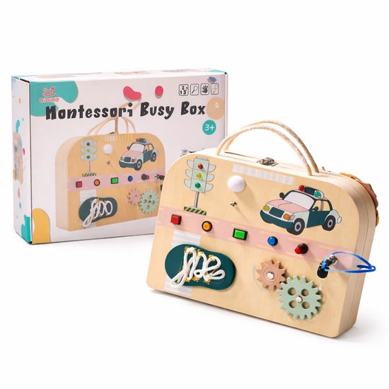 Montessori Busy Board – Educatief Speelgoed voor Peuters – Stimuleert Motoriek & Concentratie – Houten Activity Board – Perfect Cadeau 1-3 Jaar van Merkloos