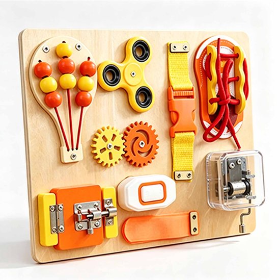 Montessori Busy Board – Houten Baby Speelgoed - Sensorisch en Motoriek Speelgoed voor Kinderen - Educatief Activiteitenbord