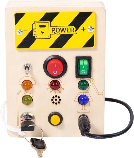 Montessori Busy Board met LED-lichtschakelaar, houten activiteitenbord, educatief speelgoed voor peuters van 1-3 jaar, speelgoed voor het oefenen van motorische vaardigheden, houten sensorisch speelgoed, cadeau voor jongens en meisjes van Merkloos