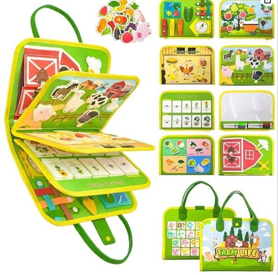 Montessori Busy Board vanaf 1 jaar - Babyspeelgoed - Boerderijactiviteitenbord - Zintuiglijk leerspeelgoed voor kinderen - Motorische vaardigheden reisspeelgoed voor in de auto of het vliegtuig - Cadeaus voor jongens en meisjes