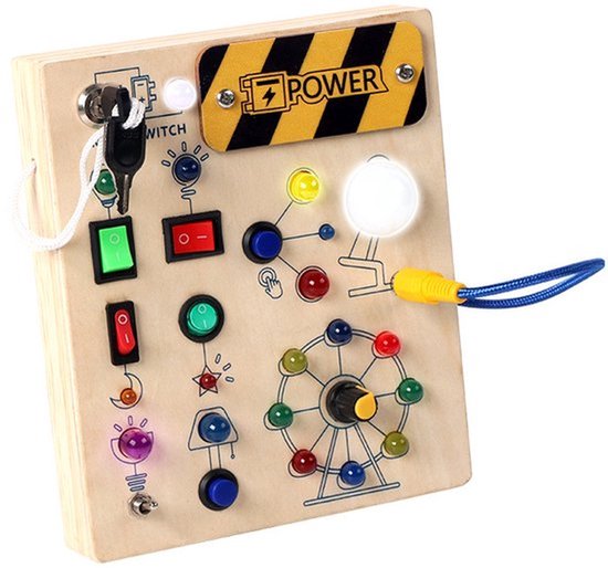 Montessori Busy Board voor peuters, houten activiteitenbord met led-lichtschakelaars, sensorisch speelgoed voor kinderen, speelgoed voor de motoriek, educatief verjaardagscadeau voor jongens en meisjes van 1-3 jaar van Merkloos