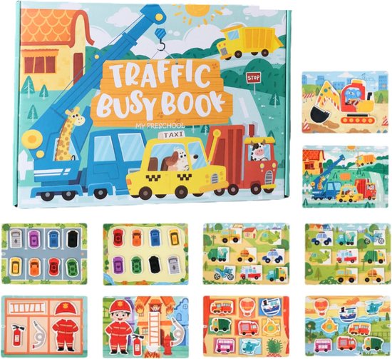 Montessori Busy Book - Doeboek Stickerboek voor Peuter Voertuigen - Educatif Spel voor Kinderen 3,4,5 jaar - Sinterklaas Cadeautjes - Montessori Speelgoed Jongens en Meisjes 3-5 jaar - Montessori Activiteitenboek- Speelgoedboek voor onderweg van Merkloos